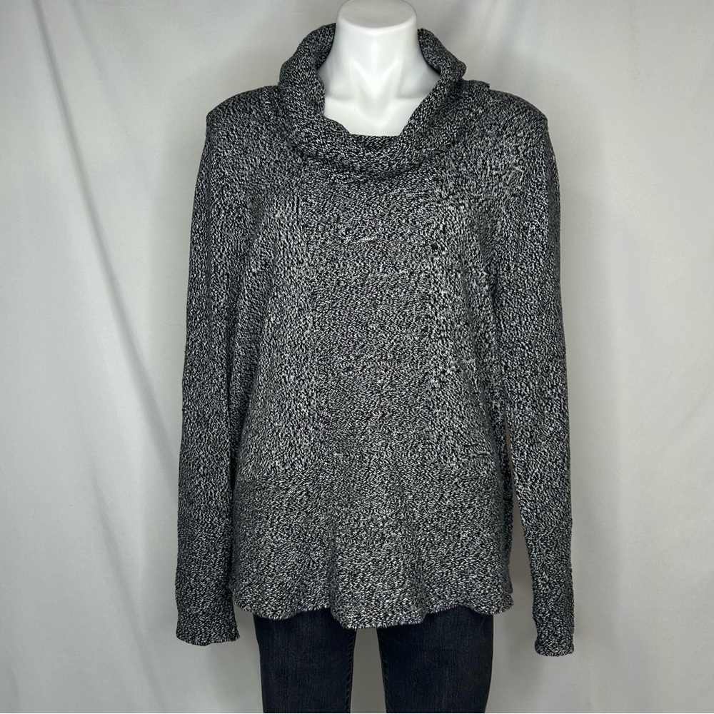 Calvin Klein Women's Black & White Bird’s Eye Stitch Cowl Neck Sweater, XL